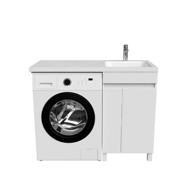 Тумба с умывальником напольная для стиральной машины с дверцами, 110 см, правая, белая, IDDIS Optima Home (OPH11RDi95K) - фото 494039
