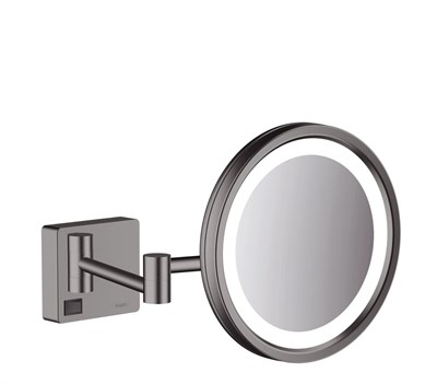 Зеркало косметическое для бритья Hansgrohe AddStoris 41790340 с LED-подсветкой, шлифованный черный/хром - фото 501221