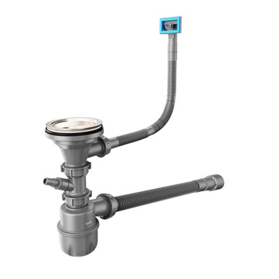 Сифон бутылочный IDDIS Optima Home 3.1/2x40мм, с выпуском, гофротрубой, отводом и переливом (900CVG1P10VD) 1474898 - фото 886216
