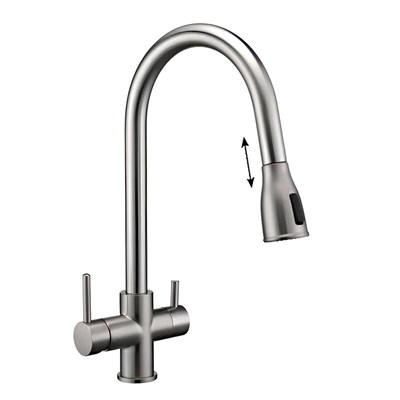 Смеситель Paulmark Lange La214212-NI для кухонной мойки, под фильтр, с выдвижным изливом, никель La214212-NI