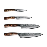 Набор из 4х ножей Omoikiri Damascus Suminagashi + универсальная Подставка (4996233)