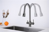 Смеситель Paulmark Lange La214212-GM для кухонной мойки, под фильтр, с выдвижным изливом, вороненая сталь La214212-GM