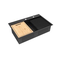 Кухонная мойка Lemark Iordana 9932120, 78 см, нержавеющая сталь, ролл-мат, коландер, разделочная доска, PVD- nano покрытие, черный матовый 9932120