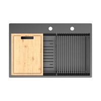 Кухонная мойка Lemark Iordana 9936119, 78 см, нержавеющая сталь, ролл-мат, коландер, разделочная доска, PVD- nano покрытие, графит 9936119