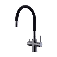Смеситель Paulmark Salix Sa213419-GM для кухонной мойки, под фильтр, с гибким изливом, вороненая сталь Sa213419-GM